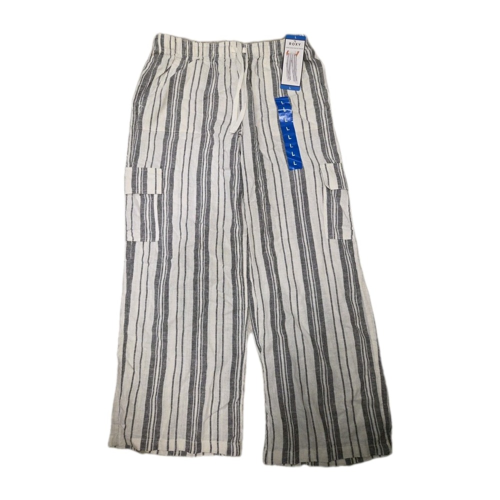 Roxy Women's Striped Cargo Pockets Pants, Gray Large